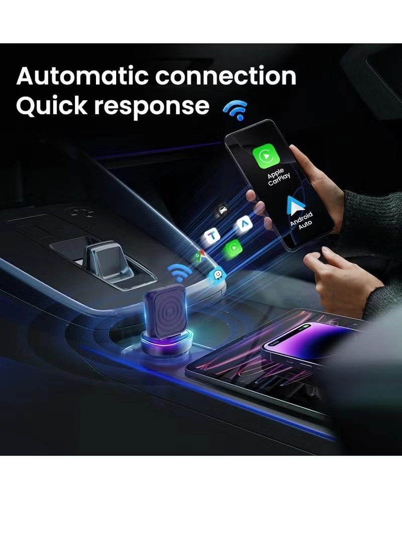 Wireless CarPlay & Android Auto Adapter - Plug & Play Compact iOS 10+ Android 11+