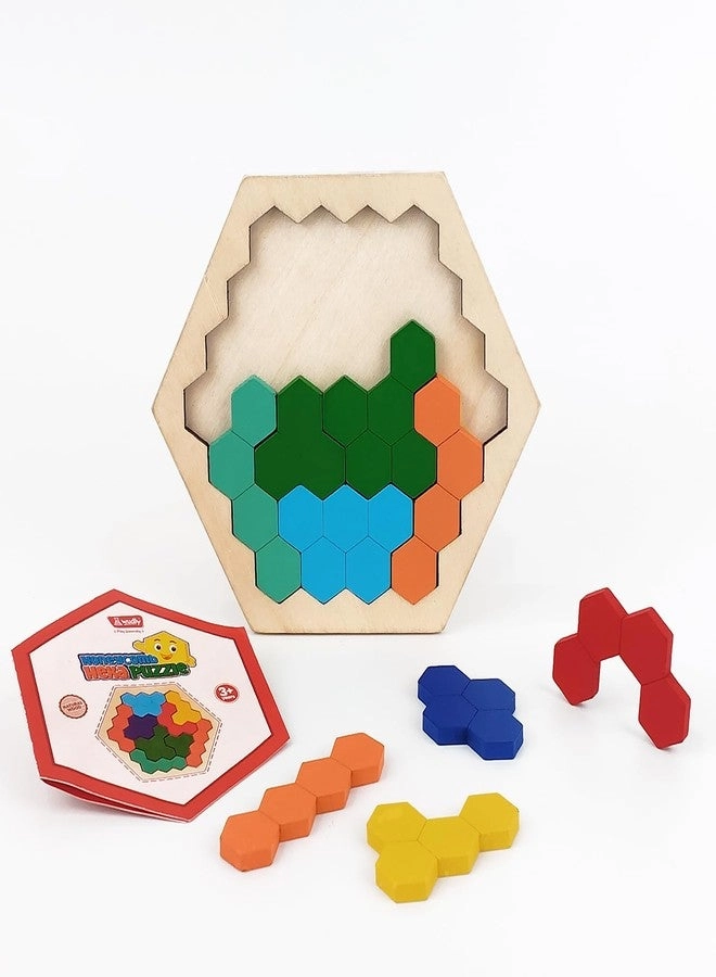 WUDLY Wooden Honeycomb Puzzle Board Montessori Shape Matching Tangram Brain Storming