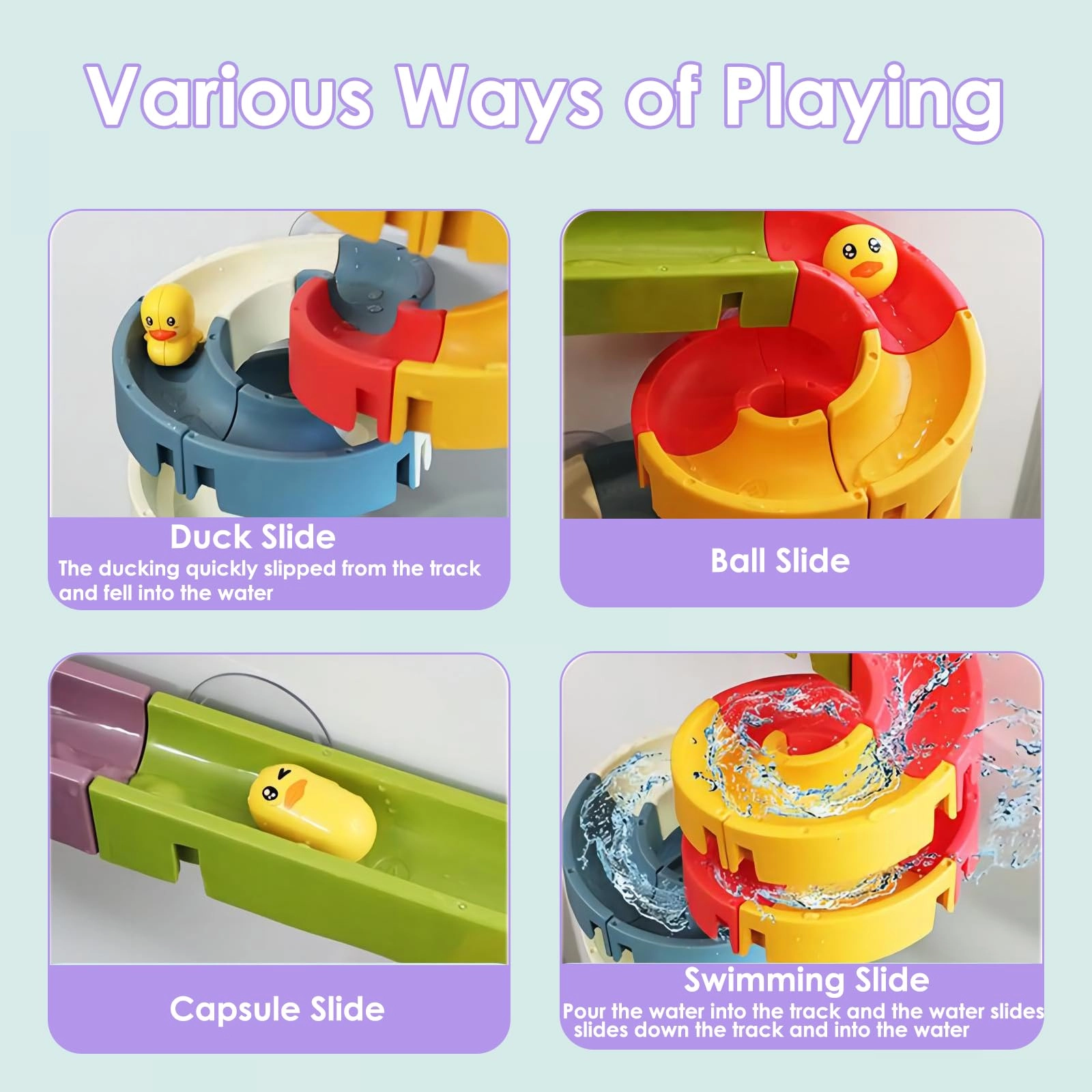 Duck Slide Bath Toy - 34Pcs Suction Cups