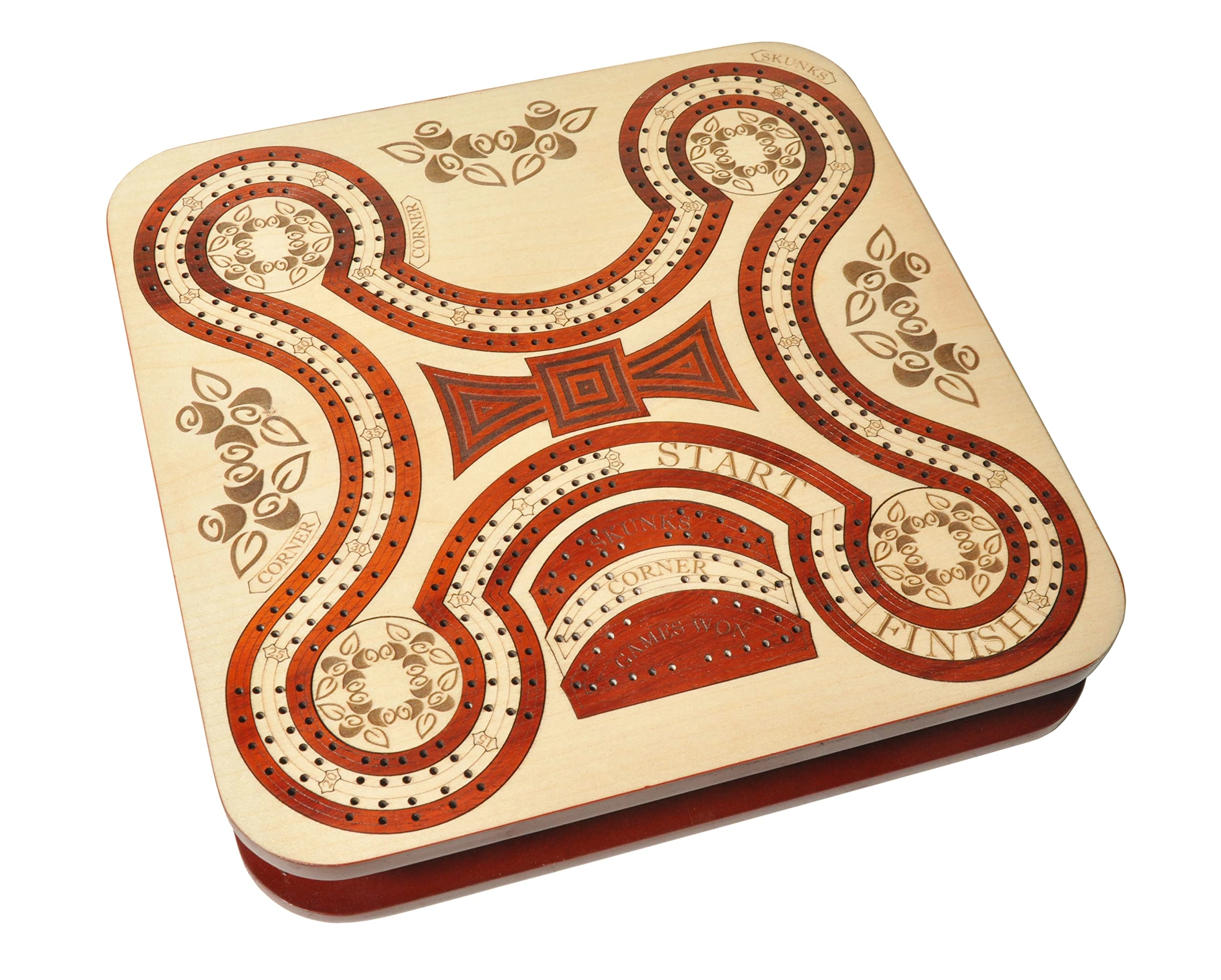 Continuous 4 Track Cribbage Board - Blood Wood Maple Wood