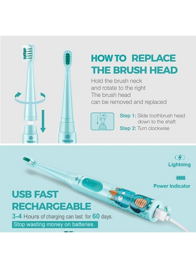 Sonic Rechargeable Kids Electric Toothbrush - 3 Modes 24000 Strokes IPX7 Waterproof