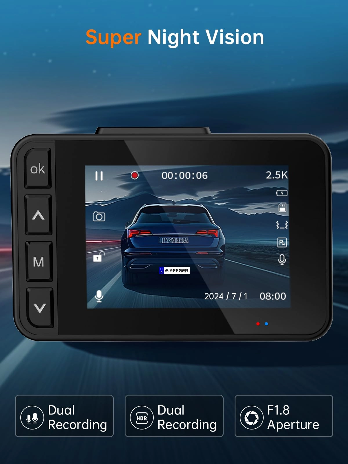 Dash Cam - 2.5K+1080P