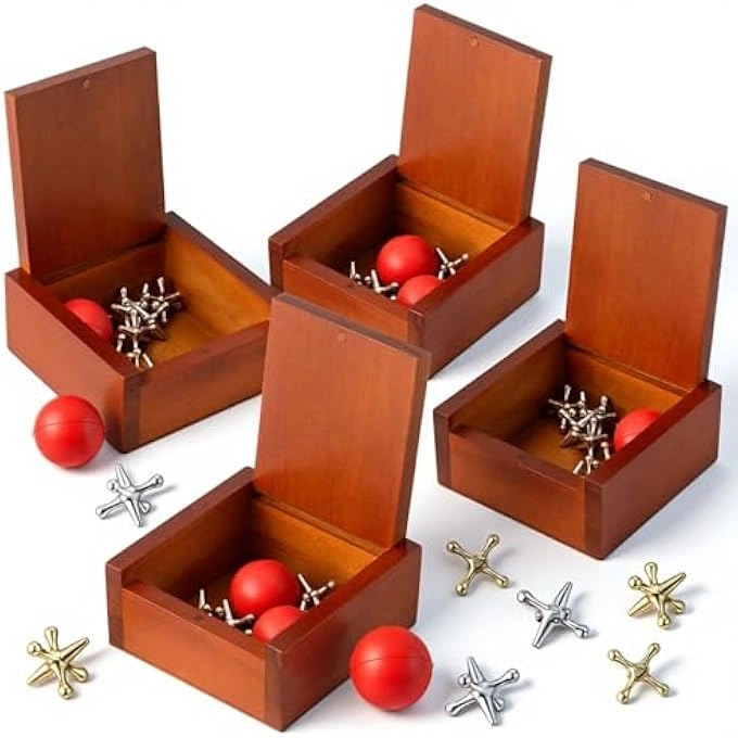 rayihni Metal Jacks - Vintage Keepsake Wooden Box with Balls Pack