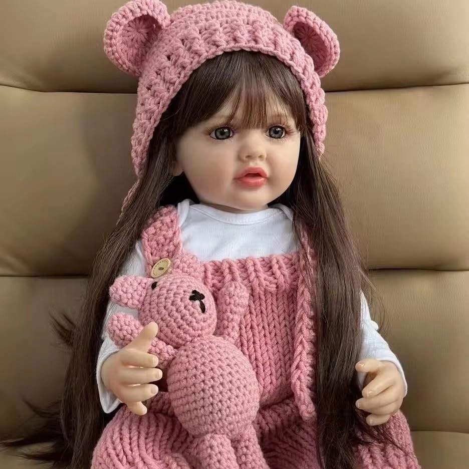 Reborn Baby Doll - 22 cm / 55 inches Vinyl Silicone Brown Long Hair