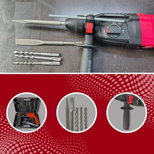 Electric Hammer Reversible Drill - 1250W 26mm 3Pc SDS Bit