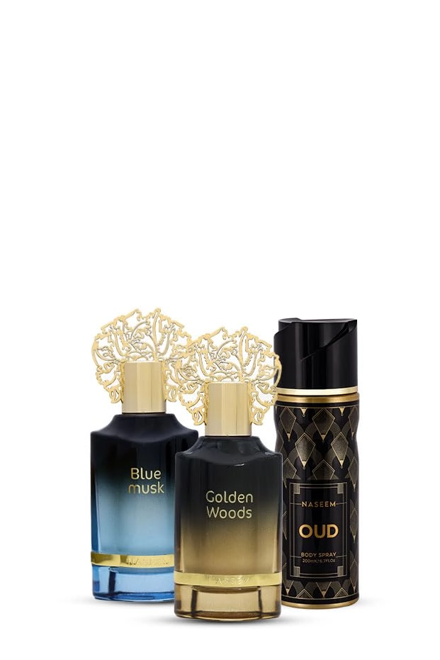 Naseem Blue Musk EDP - 55ml + Golden Woods EDP - 55ml + Oud Body Spray - 200ml