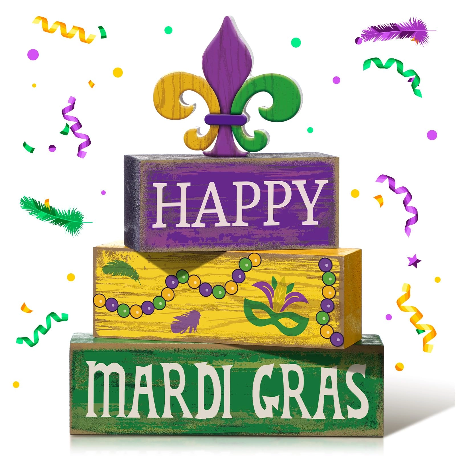 moucuny Mardi Gras Wooden Sign - 4 Pcs