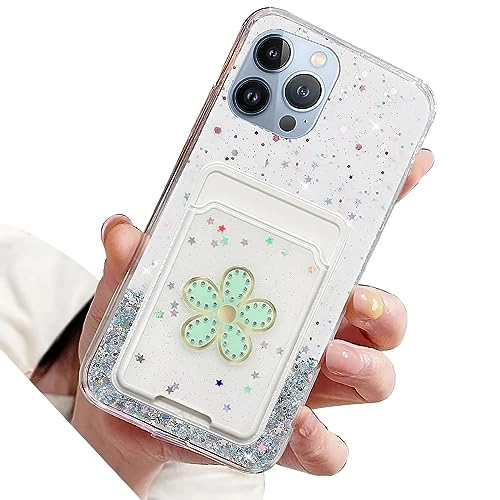 Miagon Glitter Wallet Transparent Case for iPhone 13 Pro Max