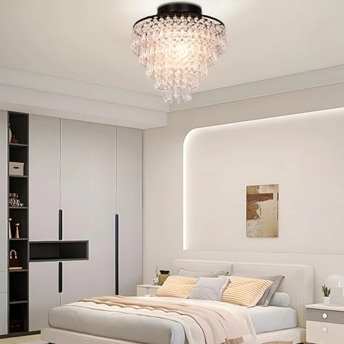 Mini Crystal Ceiling Light - 11.8 Inches 5 Levels Raindrops E26 Base