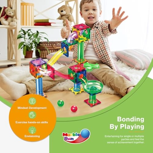 Marble Run Race Track Magnetic Tiles Super Set - 200 pcs