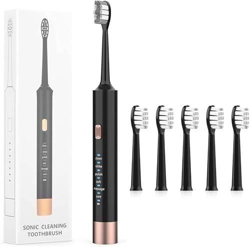 Sonic Electric Toothbrush - 5 Brush Heads 6 Cleaning Modes Black