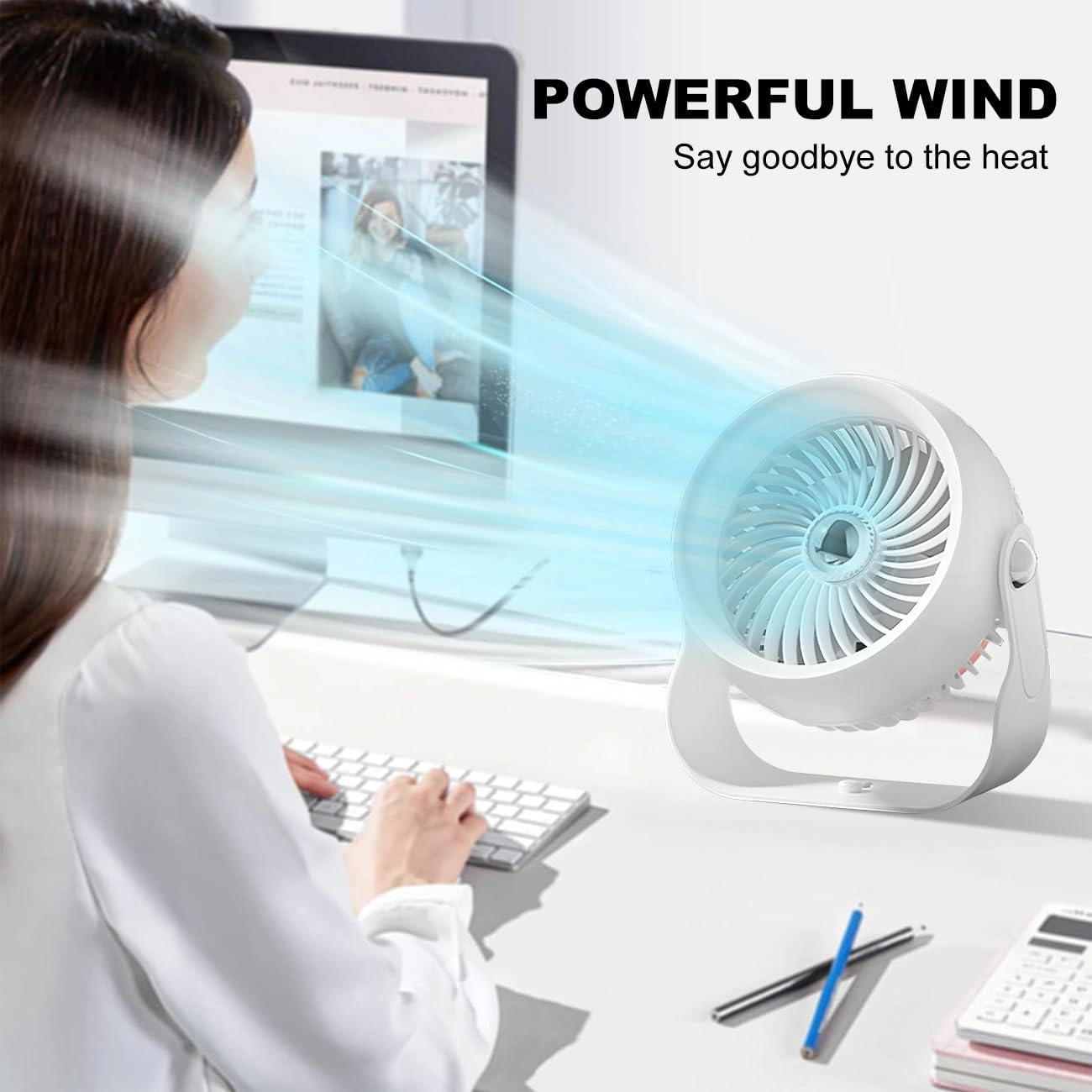 Portable Desk Fan - 6000Mha Battery 4 Speeds 360° Rotatable