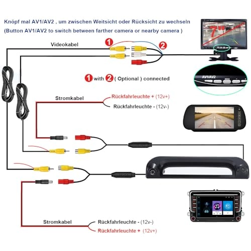 Rear View Mirror Monitor - 4.3 Inch Wired + Brake Light Camera - 1280 x 720 Night vision