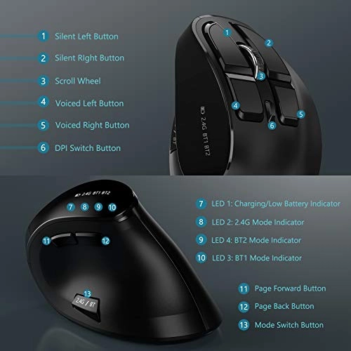 Ergonomic Vertical Mouse - Bluetooth, USB