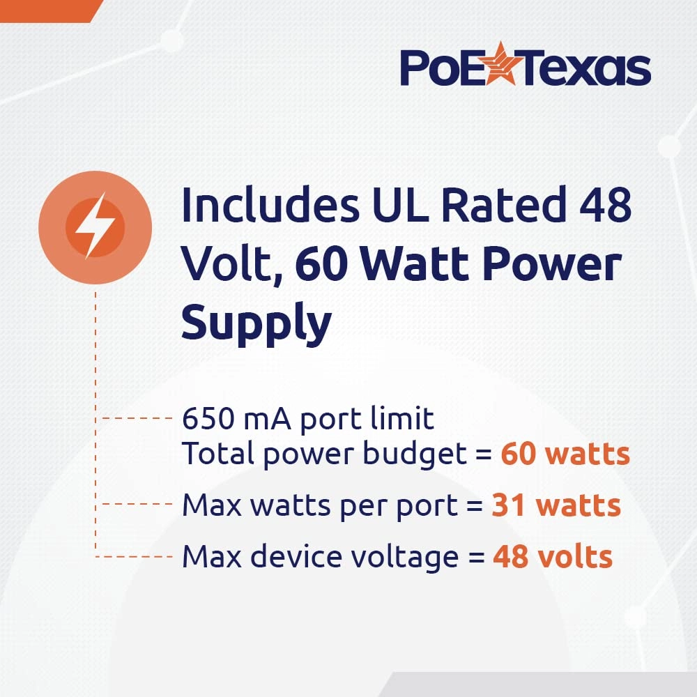 POE-8-48v60w - 48V 60W 8-Port 802.3af 802.3at 10/100 Mbps