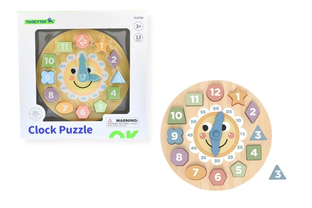 Tooky Toy Clock Puzzle And Shape Sorter - Suitable for 3 years & above 13 pieces