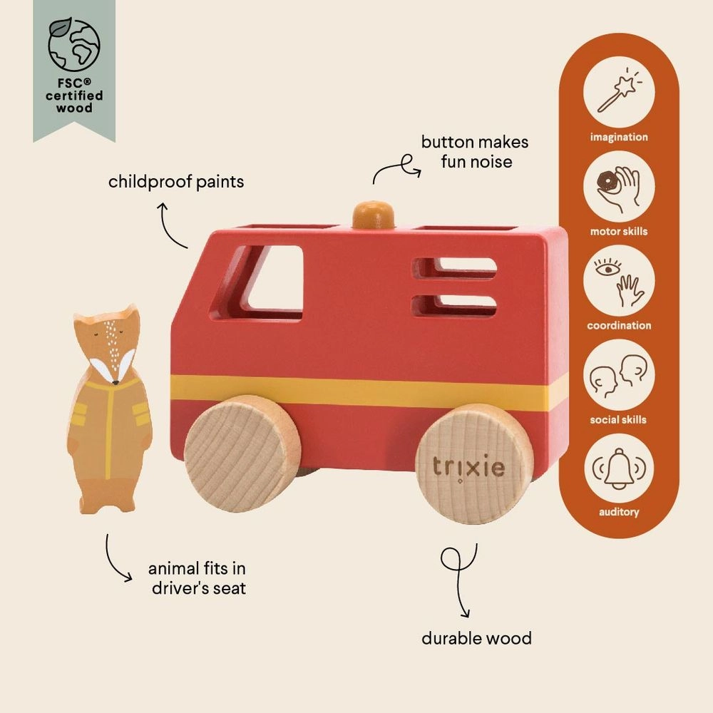 Wooden Fire Truck With Mr. Fox - Suitable for 18 months and above
