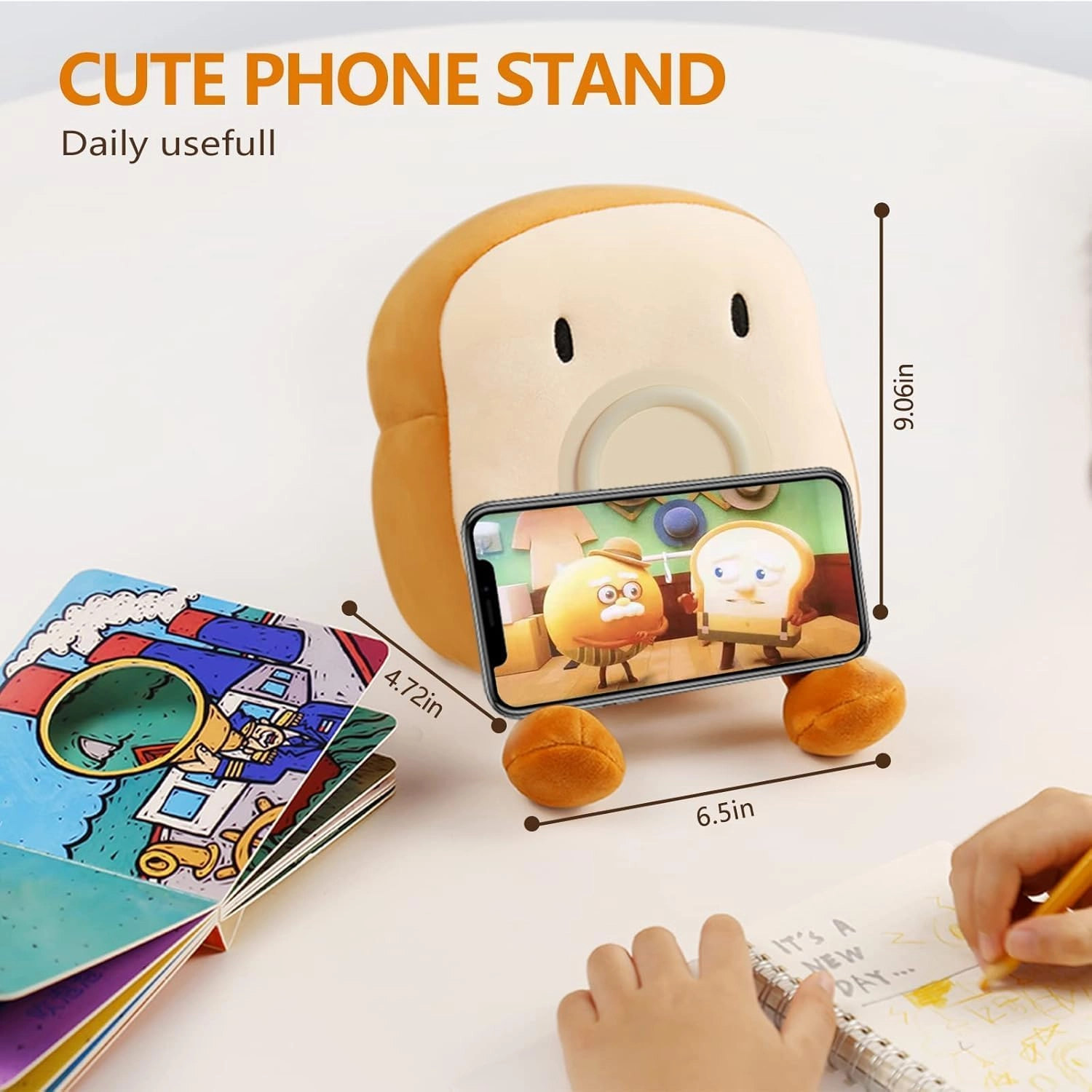 Cute Toast Plush Alarm Clock - USB Rechargeable Warm LED