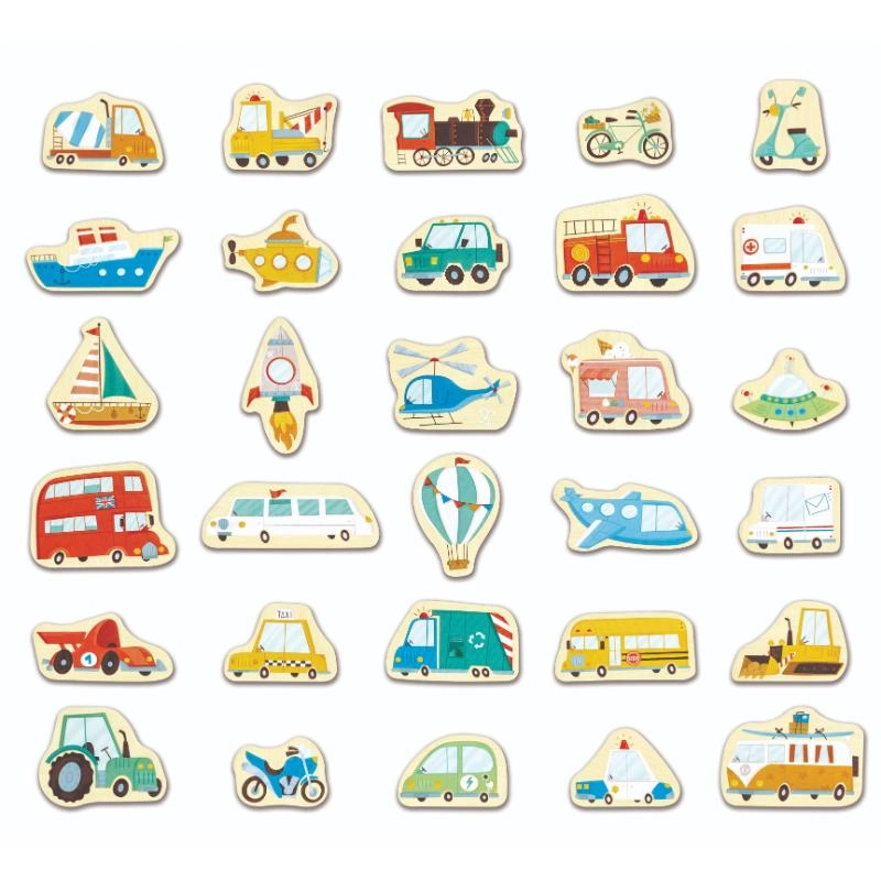 Wooden Magnetic Vehicles - 30pcs