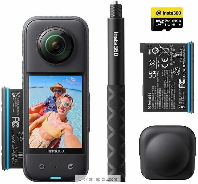 X3 - 360 5.7K + Case + Invisible Selfie Stick - 70cm + Extra Battery + Lens Cap + Memory Card - 64GB