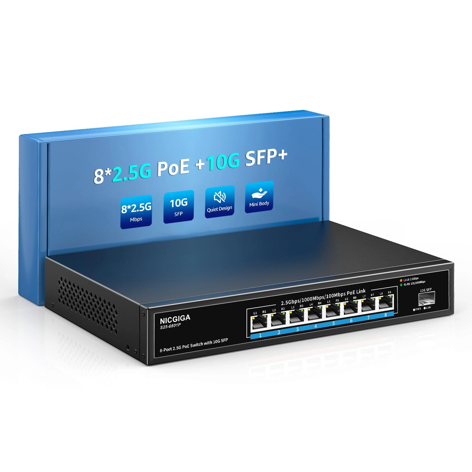 NICGIGA 9 Port | 8x 2.5G PoE+120W+ 1x 10G SFP+ 8-ports