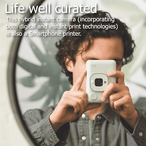 INSTAX Mini LiPlay - Hybrid Instant Camera + INSTAX Mini Twin Film Pack - 20 Sheets + 32GB microSD Card + USB Charging Cable + Hand Strap + Camera and Lens Cleaning Cloth - Grey