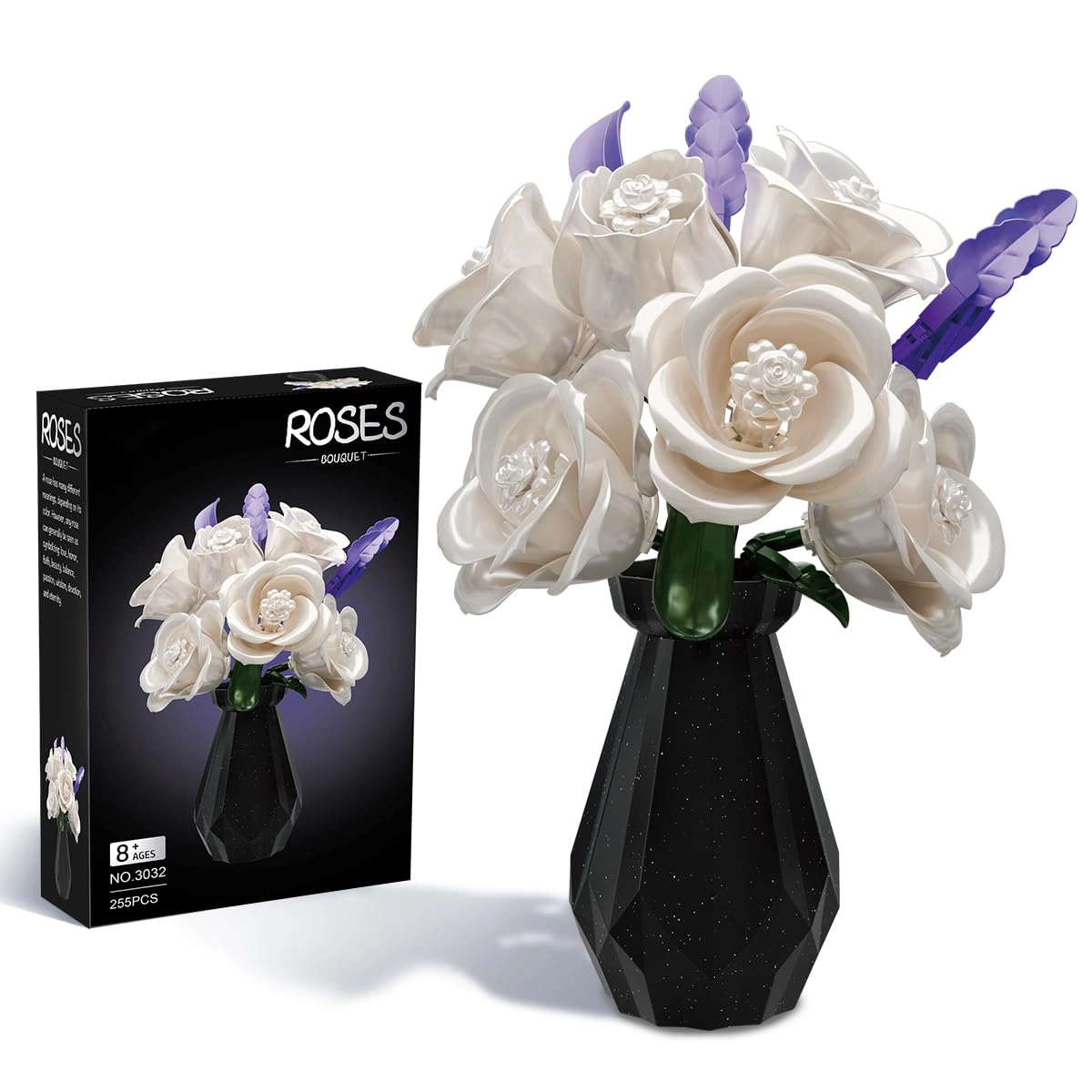 XIU Rose Flower Building Blocks with Vase - Black Rose 255 pcs