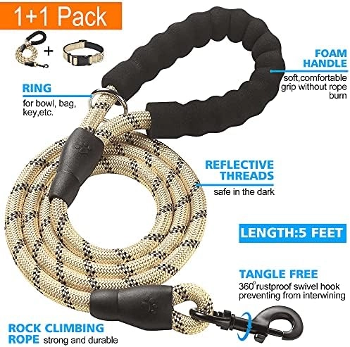 Reflective Collar - M Neck 16"-19" Blue + Leash
