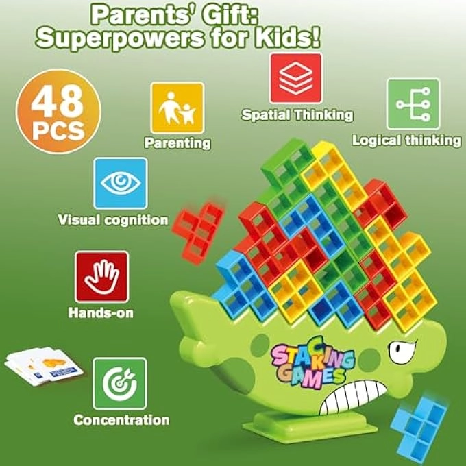 Dinosaur Stack Attack Balance Game - 3-8 48 pieces