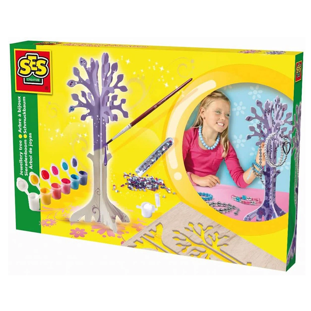 SES Creative Make Your Own Jewellery Tree - Real wooden Includes glitter and paint