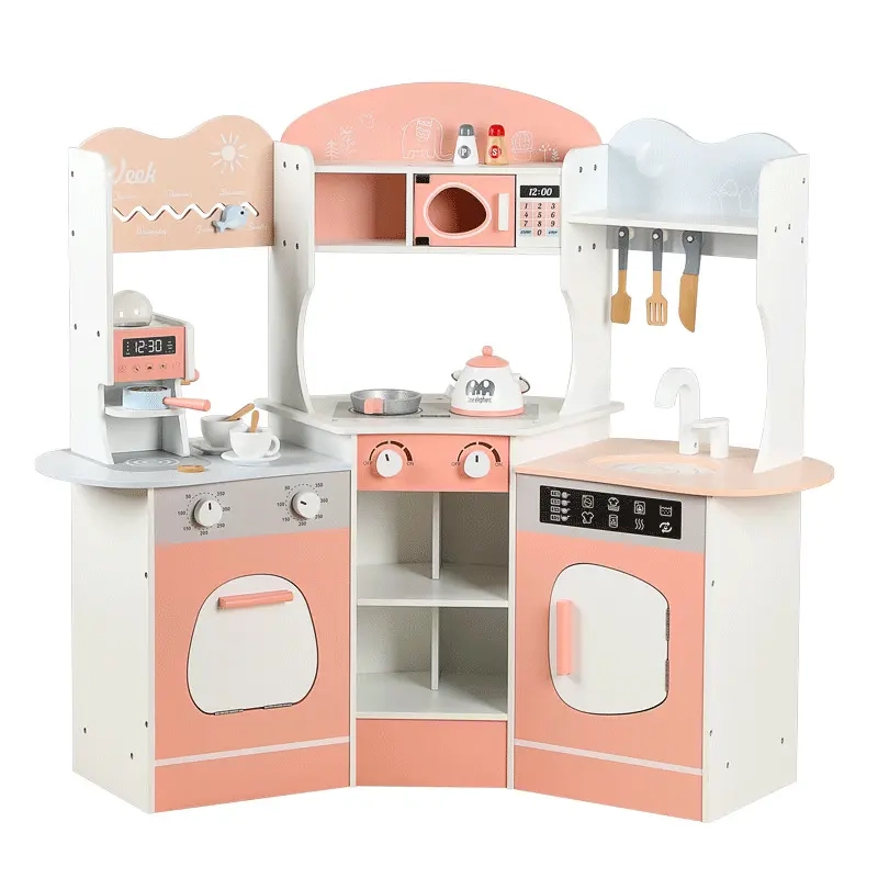 Little Angel Kids Wooden Play Kitchen Set - Complete with Accessories (5551007-MSN24001)