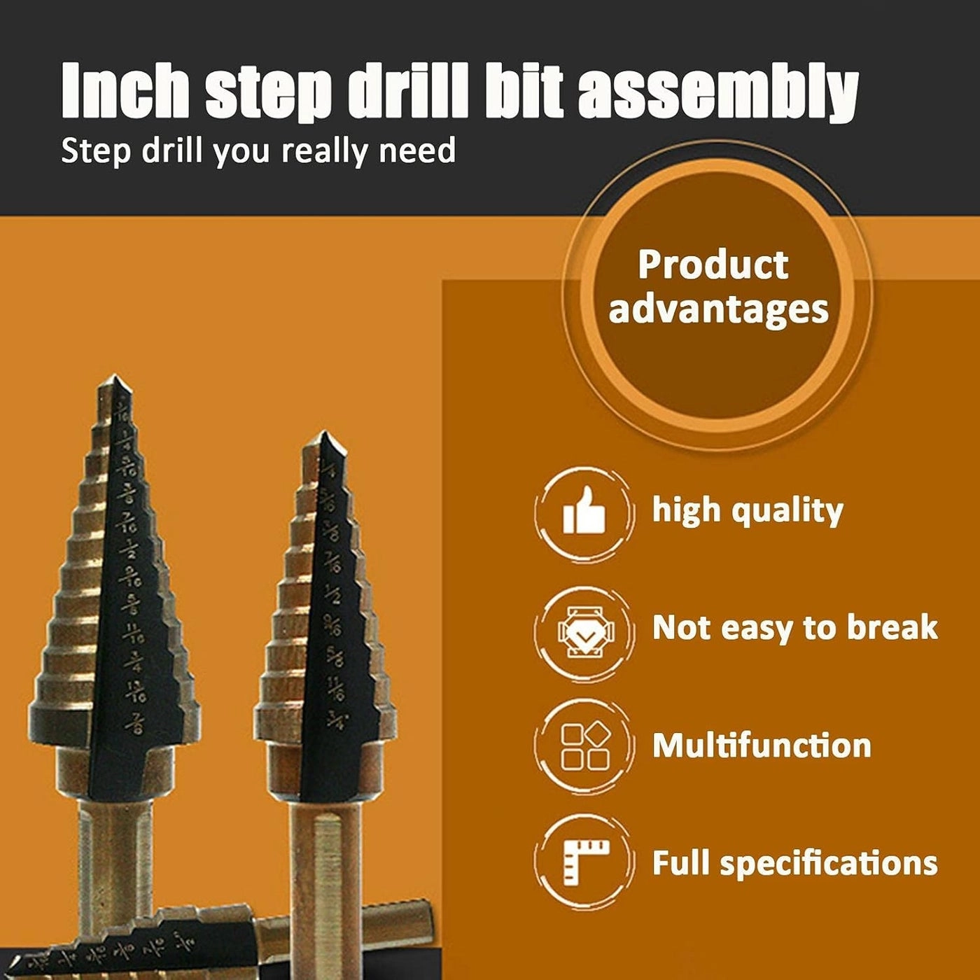 Step Drill Bit Set - high-speed steel 5-piece 50 Sizes