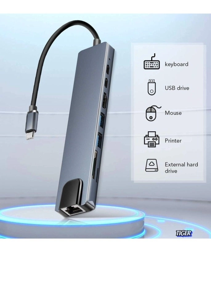 USB C Hub 8-in-1 - 4K HDMI 100W PD USB 3.0