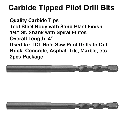 Carbide Tipped Pilot Drill Bits - Carbide Tipped 2PCs 1/4" x 4"