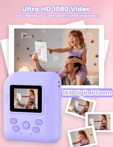 Kids Print Camera - Instant Printing 1080P Videos Red Bundle
