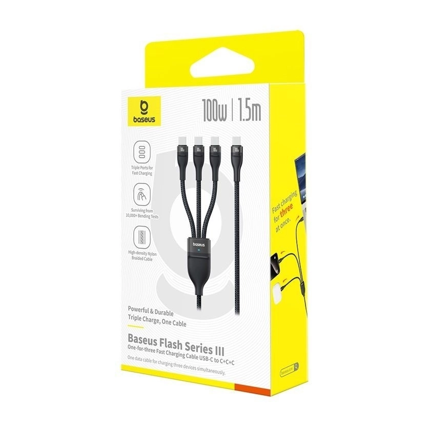 Baseus Flash Series 3 One-for-three Cable 100W USB-C to USB-C 1.5m Braided