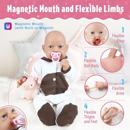 Reborn Baby Doll - 23 inch Silicone Magnetic Mouth Ages 3+