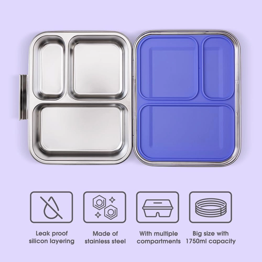 3 Compartment Bento Steel Lunch Box - 1750ml