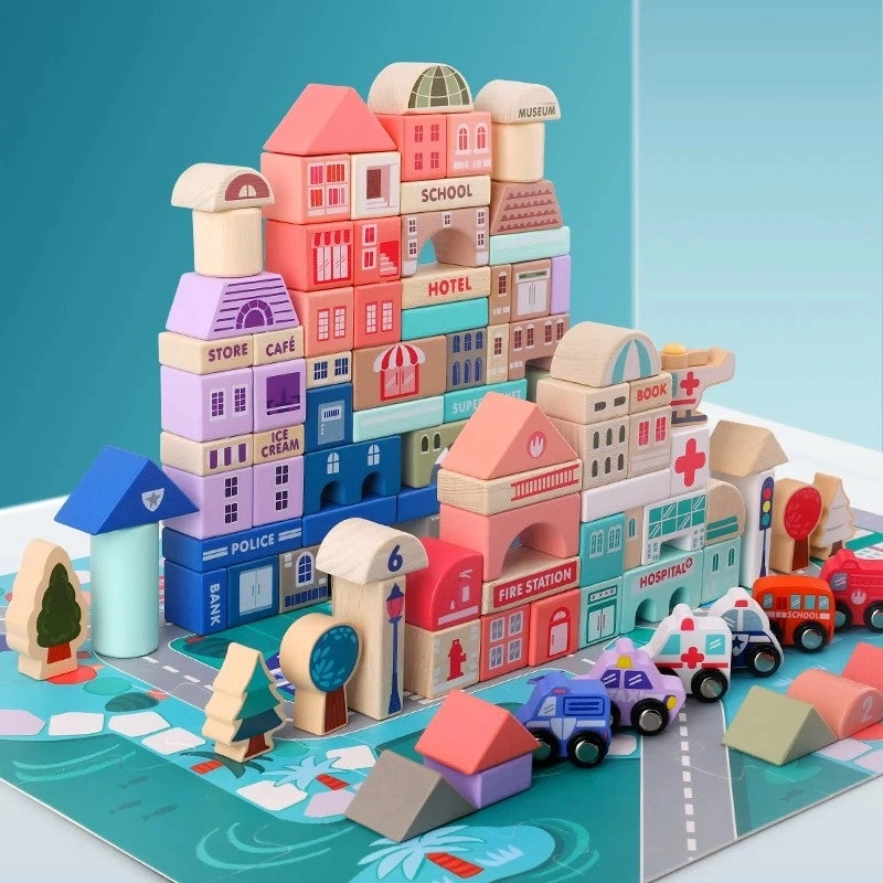 Bluejw Wooden City Building Blocks Set - 5pcs City