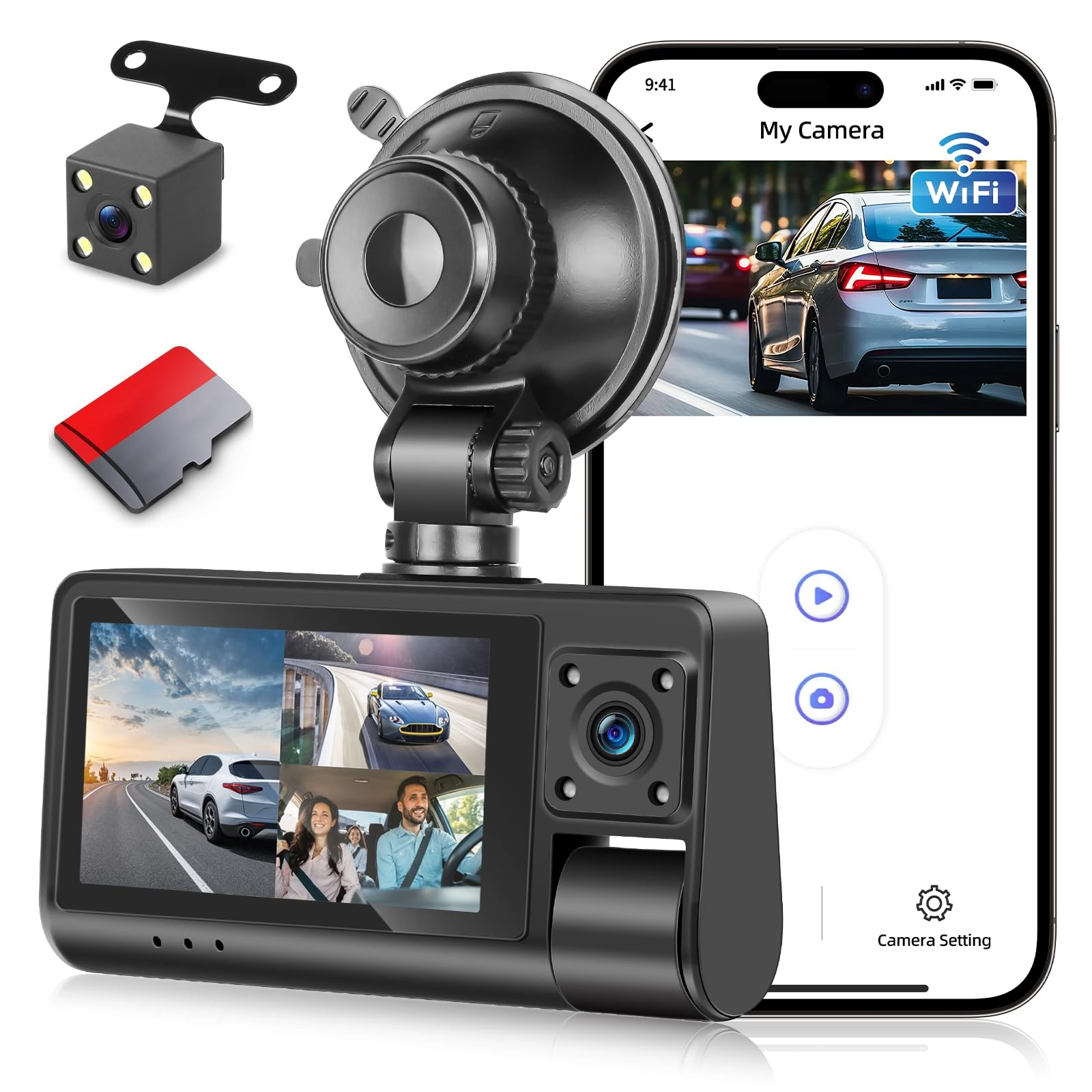 NHOPEEW 3 Channel Dash Cam - 1080p