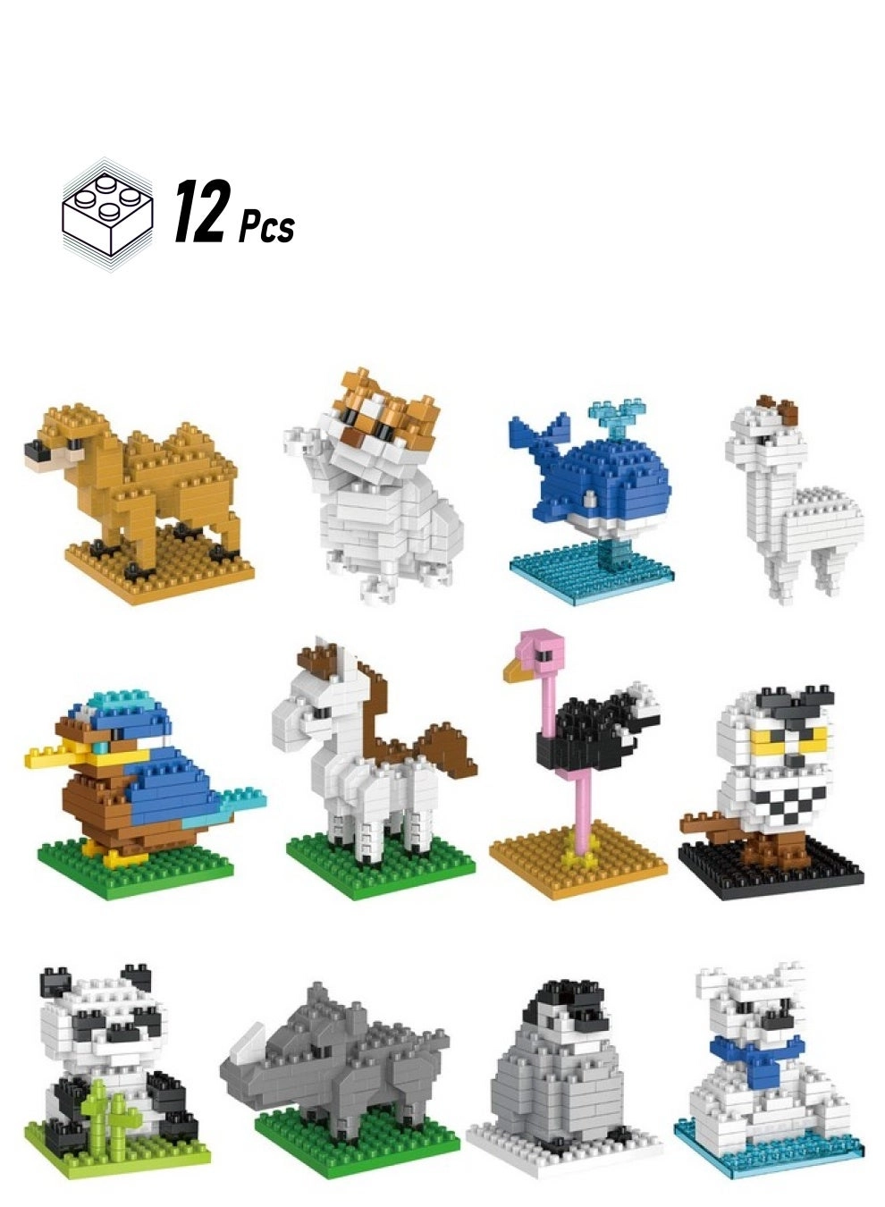 FUN LITTLE TOYS Mini Animals Building Blocks - Animals 12pcs
