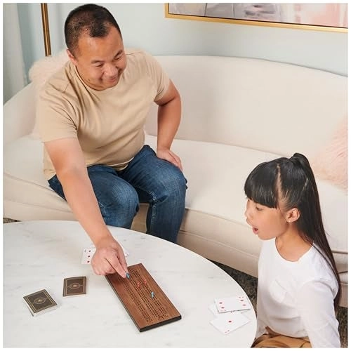 Deluxe Cribbage - Lined Wooden Case 6 Metal Movers