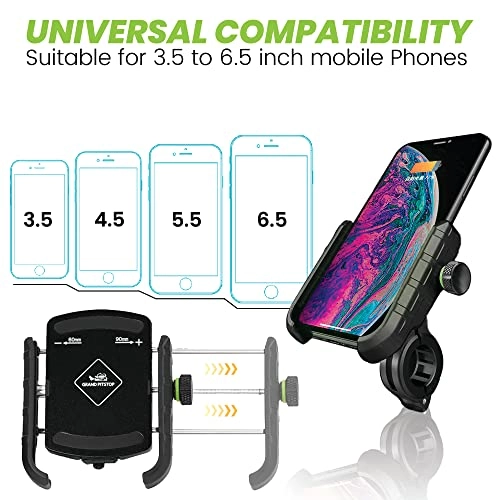Motorcycle Phone Holder - Compatible with 4" to 6" Phone 360° Phone Protection Aluminium Clamp