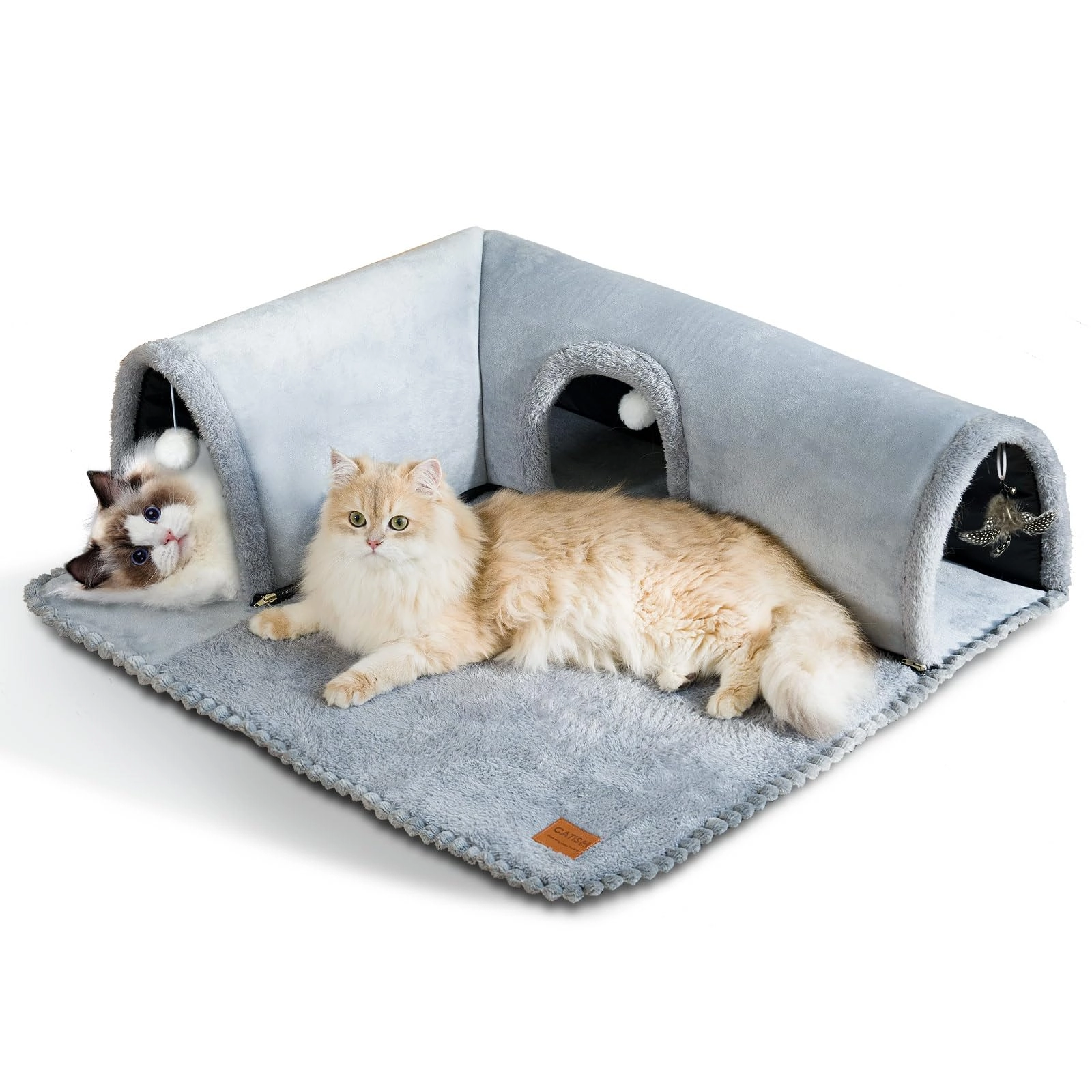 CATISM Cat Bed with Tunnel - 80L x 70W x 23H centimeters Cotton