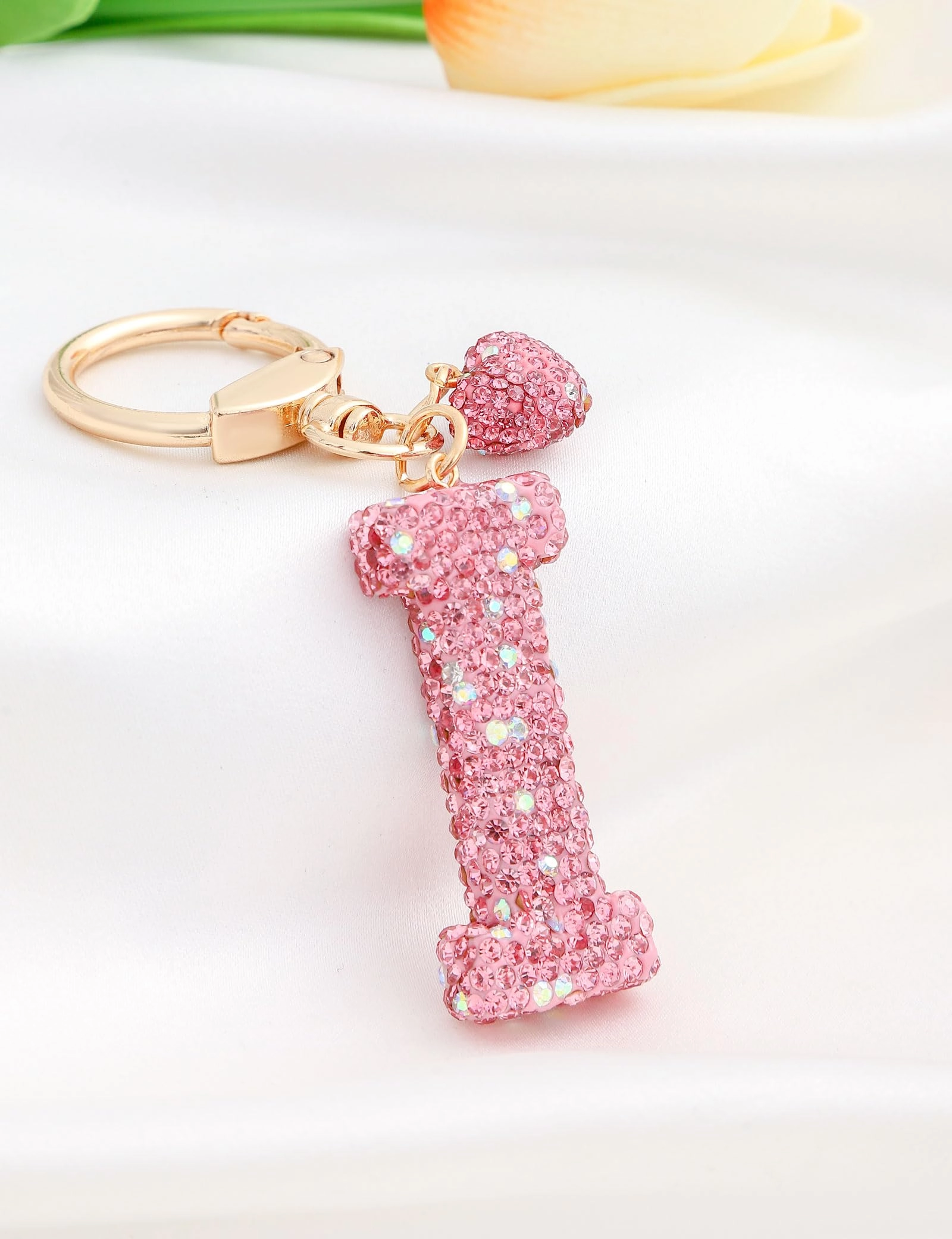 Initial Keychain - L Purple Rhinestone