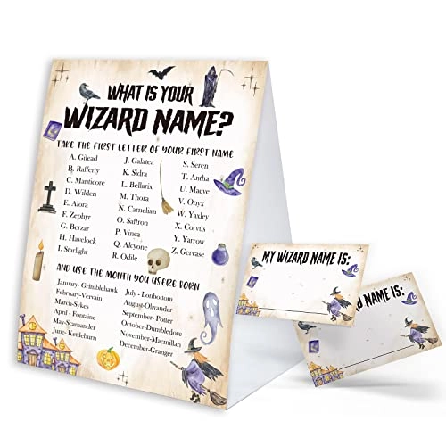 What's Your Wizard Name Game Sign - 57 inches 30 psc name tag stickers