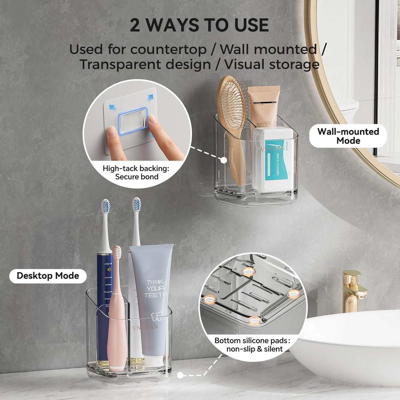 Toothbrush Holders - Wall Mounted 3 Slots