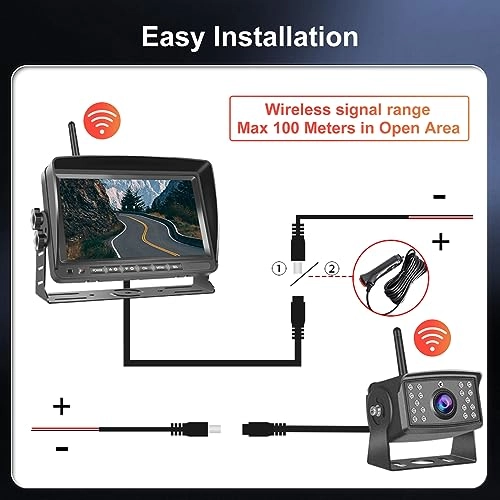 7 Inch TFT LCD Monitor - Wireless + Rear View Camera - Night vision 720P