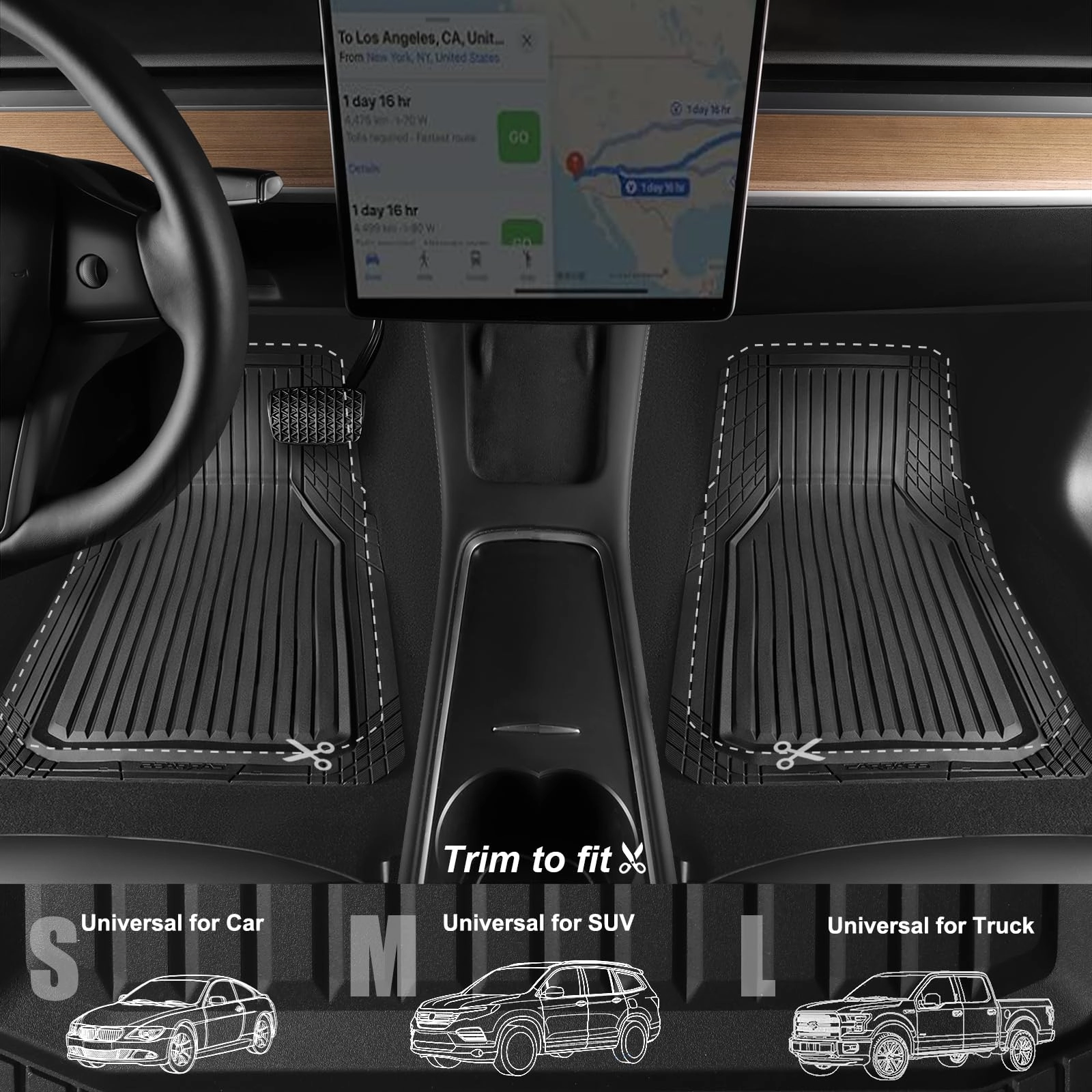 Heavy Duty Rubber Floor Mats - Universal Fit 3pcs Black Purple