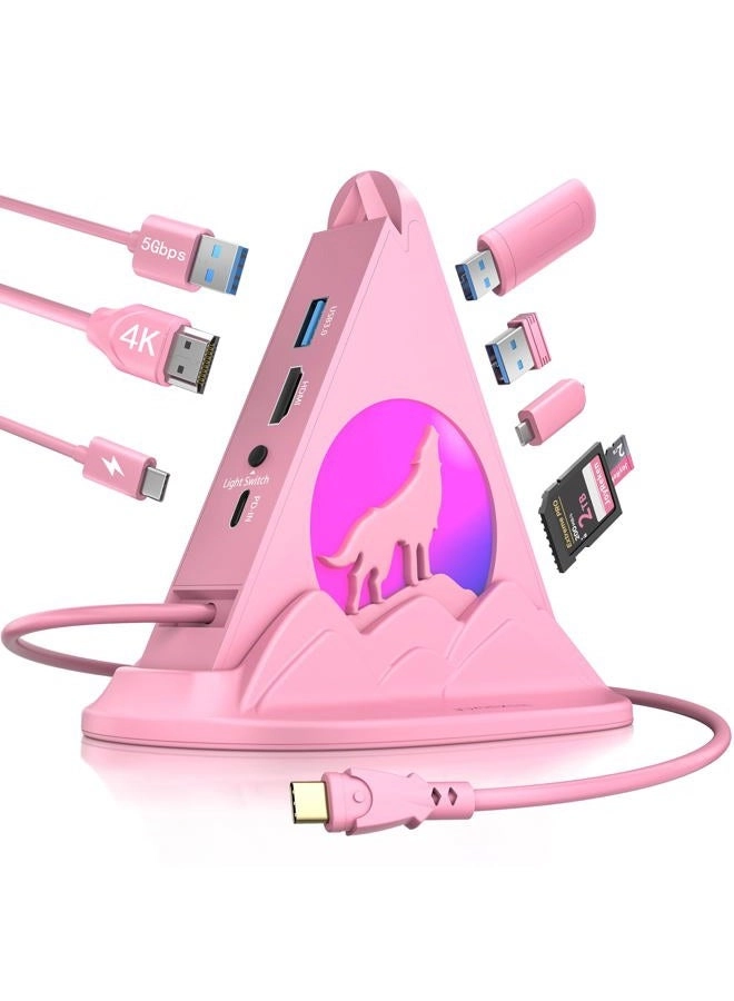 JoyReken USB C Hub - 8-in-1 Type C Pink